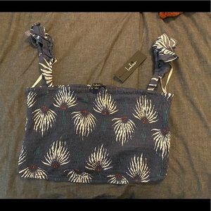 Lulu Trancoso Dusty Blue Floral TOP ONLY